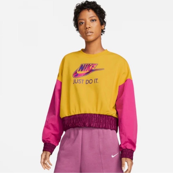 Nike Tops - Nike Women's Bold Colorblock Sweatshirt - Yellow and Pink